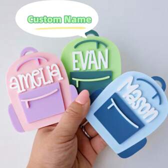 Customized Acrylic Backpack Shaped Name Tag Pendant, Personalized Name Backpack Decoration, Custom Name Backpack Charm