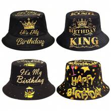 生日派对印花双面渔夫帽，户外旅行沙滩太阳帽