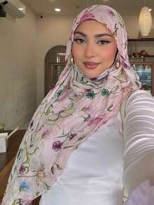 1件装女士时尚波西米亚水彩大理石纹印花围巾头巾，休闲街头风，适合日常佩戴，四季皆宜，可搭配连衣裙 - 粉色 - 查看 3