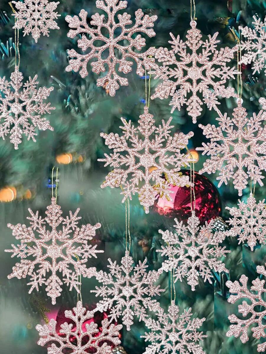 12 件玫瑰金雪花纸质装饰吊坠,圣诞雪花,圣诞装饰品,香槟金塑料雪花装饰套装,冬季和圣诞树悬挂雪花装饰品,圣诞冬季雪花装饰品,冬季仙境圣诞树悬挂雪花装饰品。 - 玫瑰金 - 查看 1