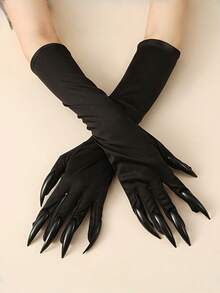 1 Pair Of Fun Halloween Claw Gloves - Detailed Red Long Nail Design, Flexible Forked Finger Gloves For Cosplay, Costume Parties, And Horror Performances - Black Fashion Themed Horror Accessories, Long Nail Ghost Gloves For Performance Props, Claw Gloves Home Decor Halloween Decor Room Decor - Multicolor - View 1