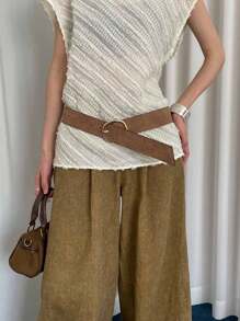 1pc Women's Coffee Brown PU Leather Casual Minimalist Gold Square Buckle Design Wide Waist Belt Fall, Autumn, Halloween