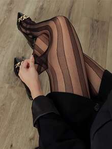 1 Pair Sexy Women's Polka Dot/Vertical Stripes Patterned Thigh High StockingsBlack Tights, Suitable For Women Party Outfit, Attractive Thigh High Socks