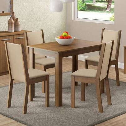  Juego de Comedor Cíntia Madesa Tapa de Madera 4 Sillas Color Marrón y Crema