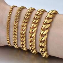 Golden Cuban Bracelet, High-Quality Stainless Steel Cuban Chain Bracelet, Minimalist Metal Jewelry, Hip-Hop Bracelet, Rock Metal Bracelet, Fashion Jewelry Gift For Him