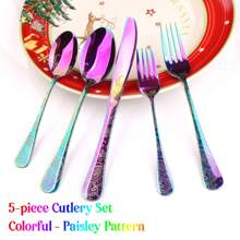 WAYDEKO Stainless Steel Flatware Set Knives Forks Spoons Set, Lasered Vintage Paisley /Seashell/Snowflakes Pattern Design, Mirror Polish And Dishwasher Friendly Black,Blue,Colorful Silverware Set, Cutlery Set,Stainless Steel Halloween Black Flatware Set Knives Forks Spoons Set