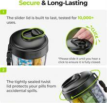 Large Pill Dispenser Can Store 7 Various Supplements, Travel Pill Organizer Bottle With Anti-Mix Design, Arthritis-Friendly Pill Holder With Wide Opening & Slider Lid, Includes 20 Blank Stickers,10133978