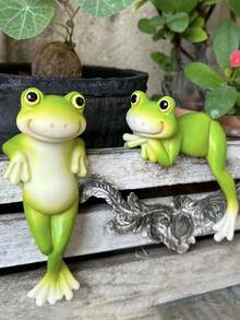 1pc/2pcs Leaf Cooling Simulation Frog Decor, Aquarium Fish Tank Micro Landscape Arrangement, Home Balcony Craft, Tabletop Decoration, Frog Pot Hanging Glass Fish Tank Edge Decor, Garden Outdoor Potted Plant Hanging Accessory