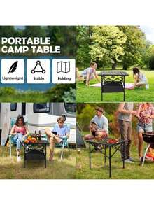 Mesa Plegable Impermeable con Bolsillo de Malla para Jardin,Camping,Viaje,Robusto Acero al Carbono - Negro - Ver 3