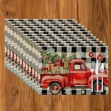 1 pieza/4 piezas/6 piezas Manteles individuales de lino con estampado de copos de nieve y árboles de Navidad, Navidad, regalo de Navidad, decoración navideña, adecuado para mesa de comedor, decoración para todo el año, manteles individuales modernos lavables, decoración de habitación, manteles individuales, posavasos, manteles de mesa de cocina y comedor, decoración de fiesta interior y exterior, decoración del hogar, regalo ideal