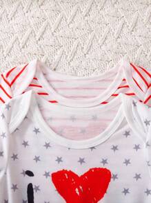 2pcs Baby Girls' Letter Print Romper And Pants Set, Spring/Autumn