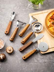 1pc Rosewood Kitchen Tool Set, Stainless Steel Peeler, Cheese Grater, Pizza Cutter, Baking Tools