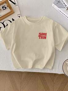 年轻男孩休闲YongBoy涂鸦字母印花圆领夏季T恤 - 卡其色 - 查看 2