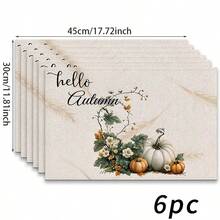 Un conjunto de 4/6 manteles individuales y 1 pieza de camino de mesa, con diseños de calabaza de otoño y hojas de arce. Manteles, individuales y decoraciones para platos adecuados para la cocina, decoración del hogar en estilo rural y reuniones familiares. Apropiado para cenas, fiestas, reuniones y regalos festivos, es una opción ideal para regalos de otoño. - Multicolor - Ver 16