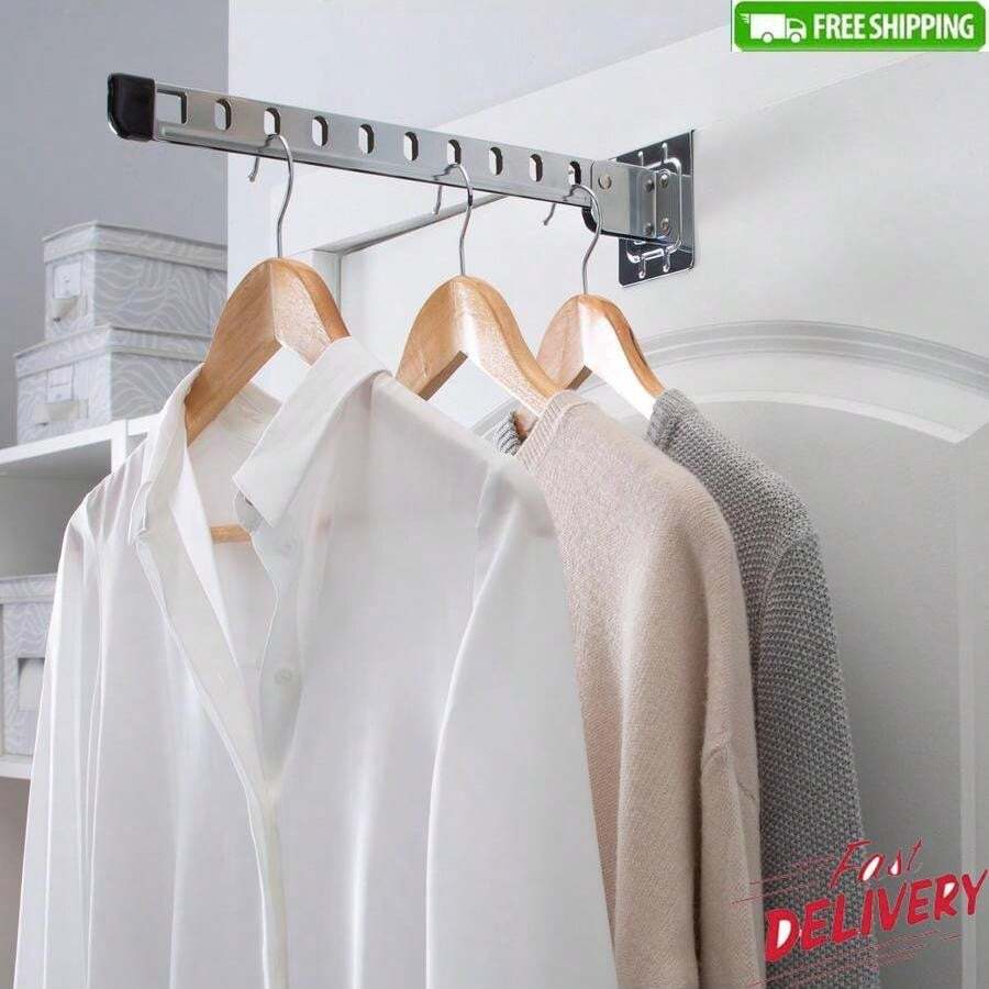 Over The Door Hanging Rack Fold Down Organizer 10 Holes For Hangers Collapsible Bar With Rubber Tip Wrinkle-Free Garments - 彩色 - 查看 1