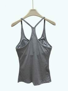 Women's Gray Criss-Cross Camisole, Slim-Fit Sexy Layering Vest, Versatile Casual Comfortable U-Neck Top - Grey - View 8