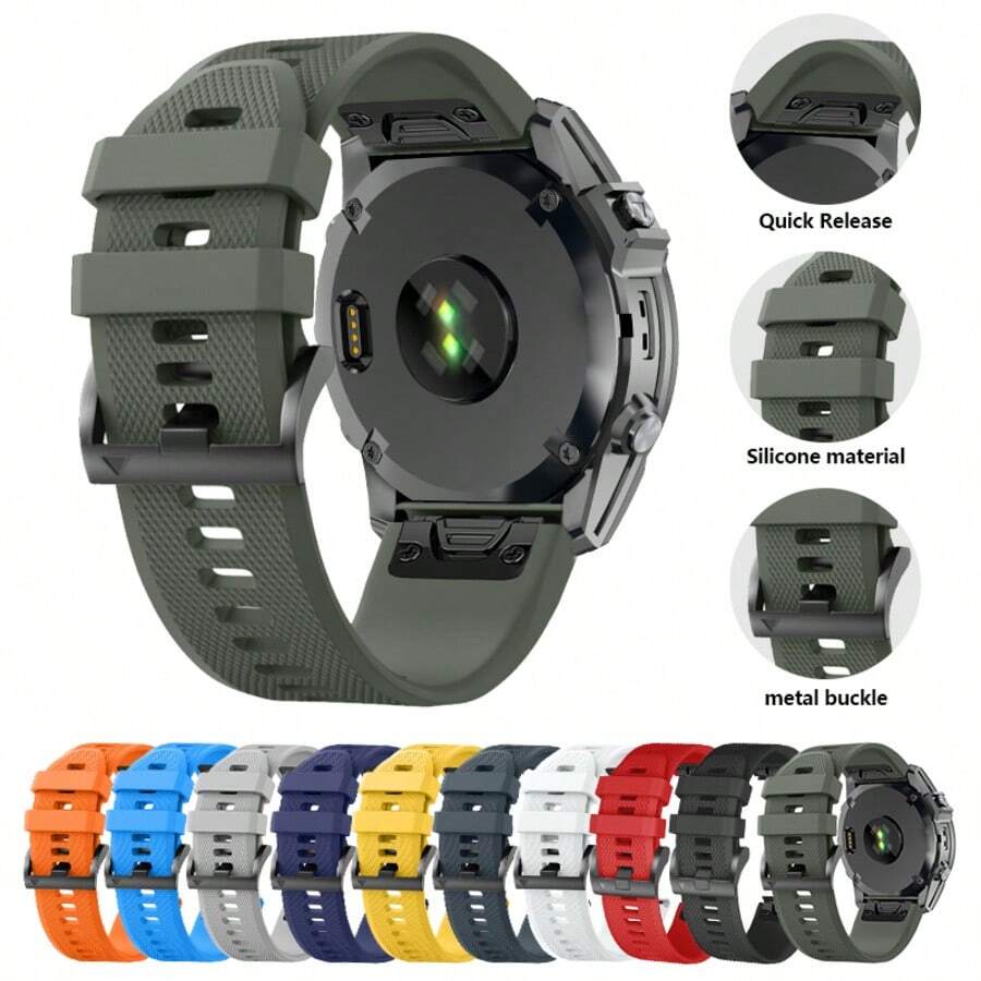 22/20/26mm 快速安装表带兼容 Garmin Tactix 8 47/51mm/Descent G2/Mk3/Mk3i 43/51mm/Enduro 3/2/Fenix8 47/51/43mm/Fenix E/7/7x/7s/5S/5/5X Plus/6S/6/6XPro,适用于 Forerunner965/Quatix 7/7pro/Epix Pro 42MM 的柔软硅胶运动表带 - A - 查看 1