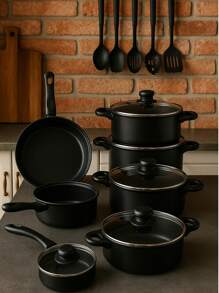 Utensilios de cocina set de 13 piezas olla stock antiadherente sartén panlacha juego vajilla al por mayor menaje cocina profesional hogar compatible con inducción fácil limpieza durable accesorios completos