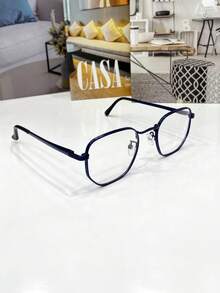 UNSEX HEXAGONAL EYEWEAR FRAME SPRING TEMPLE UV400 LENS - Màu xanh hải quân - Xem 4
