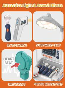 儿童医生和护士角色扮演玩具套装，医生和护士服装，牙科医疗车，牙套，听诊器，体温枪，心电图监测仪，医疗工具，迷你套件，男孩和女孩学习医学知识，克服心理恐惧，模拟场景玩具，教育医生和护士游戏玩具，课堂娱乐，生日礼物 - 彩色 - 查看 5