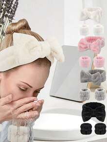 Set de 3 diademas faciales prácticas, diadema de moda de peluche, correa para la muñeca