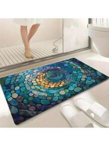 1 件独特的抽象蓝色螺旋浴室垫、浴室地毯、浴室垫、门垫、小地毯、地毯、地垫、家居装饰、区域地毯、户外垫、家居装饰、区域地毯、卧室地毯、可洗地毯 - 彩色 - 查看 3
