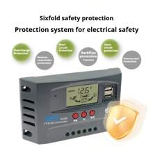 100A MPPT 太阳能充电控制器 12V 24V LCD 显示屏 30-100A 电池智能调节器最大 46V 输入双 USB 适用于铅酸/锂电池，太阳能电池板和电池的自动太阳能充电器