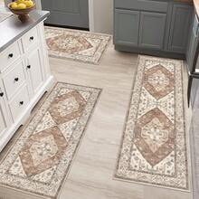 Pauwer Kitchen Mats For Floor 3 Piece Set Boho Non Slip Kitchen Rugs Washable Farmhouse Kitchen Floor Mats Thick Long Kitchen Throw Area Rug Carpet Runner For Hallway Laundry Bathroom - Caramen - Xem 1