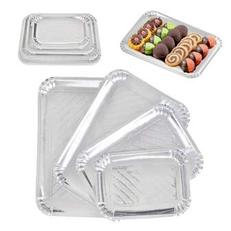 10PCS Silver Cake Paper Trays, Heavy Duty Disposable Rectangle Cardboard With Greaseproof Coating, Thickening Base Stand Paper Cakeboards For Elegant Dessert Table Serving Parties, Cupcake Display, Birthday Party, Wedding