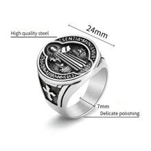 1pc Stainless Steel Saint Benedict Exorcism Cross Pendant, 18K Gold Plated Stainless Steel Ring, Hiphop Jewelry Gift, Daily Wear