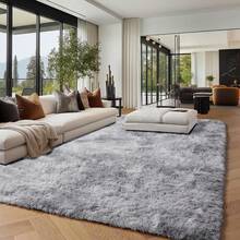 Large Shaggy Area Rug For Living Room & Bedroom – Washable Fluffy Carpet With 1.7in High Pile, Plush Aesthetic Throw Rug, Non-Slip Rubber Backing With 4 Anti-Slip Pads, Durable Edge Stitching – Cozy Minimalist Decor – Great Gift For Halloween & Christmas, Perfect For Play Rooms & Parties – Heavyweight 700g+/㎡ – Sizes: 4*6 / 5*7 / 6*9 / 8*10 / 9*12 Ft - 紮染淺灰色 - 查看 4