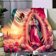 Virgin Mary And Rose Printed Flannel Blanket– Soft, Perfect For All Seasons,     Washable And Machine-Washable, Lightweight, Breathable, Comfortable, Warm,  Unique, 280gsm For Him And Her, Perfect For Naps, Camping, Travel, Family, Daily Life, Office Decoration, Birthday Anniversaries, Valentine's Day, Thanksgiving, Christmas, Halloween, Mother's Day, Father's Day, Wedding,   New Year Gifts Provide Personalized Ideal Gifts For Her, Him, Family Members, Boyfriends,  Girlfriends, Fathers, Family Members, Mothers, Lovers,   Daughters, Sons,   Grandfathers, Grandmothers,   Friends, Classmates And Pets.   Sofa,Bed,Car,Bedroom,Living Room,Office,  Outdoor Camping, Beach,Wall Decoration Made From USA - 多色10 - 查看 4