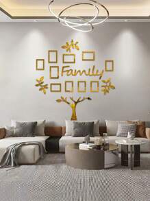 1 套家庭树墙饰，亚克力 DIY 马赛克镜面贴纸，相框拼贴家居装饰，3D 立体自粘照片墙，家庭墙贴，适用于客厅、卧室、餐厅、办公室、新居礼物，大尺寸 47X47 英寸房间装饰客厅装饰
