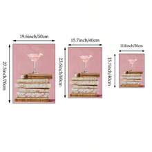 Tranh treo tường hình chồng sách màu hồng, tranh sơn dầu trên vải bố, poster cocktail Martini màu pastel, trang trí hoa văn cổ điển, thích hợp cho phòng khách, phòng ngủ, quán bar, ký túc xá, quà tặng cho người yêu sách, có khung hoặc không khung. - Nhiều màu - Xem 6