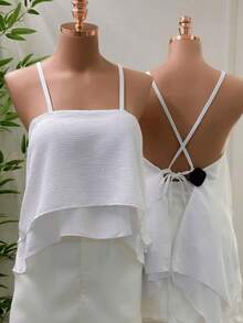 2-Piece Set Women's Elegant Blouse, Two-Ruffled Loose, Versatile, Casual, Summer Fashion - Đen và trắng - Xem 2