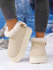 1 双青少年 EVA 热衬里蝴蝶结设计防滑厚底休闲平底鞋，适合秋冬季 - 白色 - 查看 6