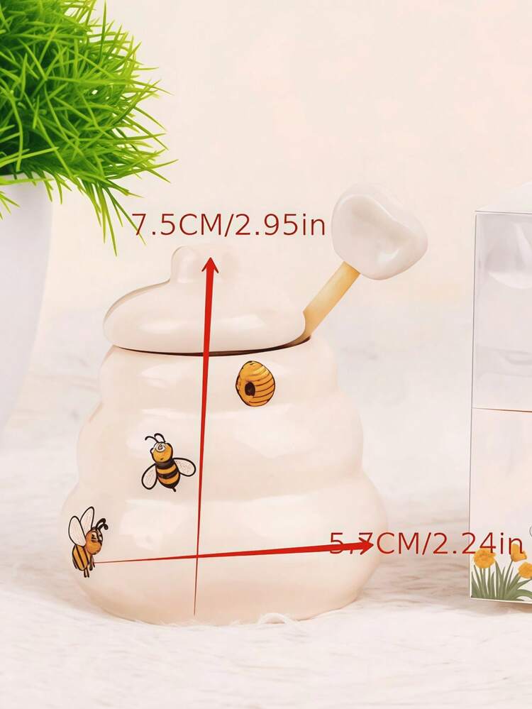 1个创意蜜蜂造型调味罐，可爱厨房香料收纳罐，欧式婚礼回礼，萌趣卡通陶瓷密封罐蜂蜜罐香料罐礼盒套装，学习用品 - 白 - 查看 11