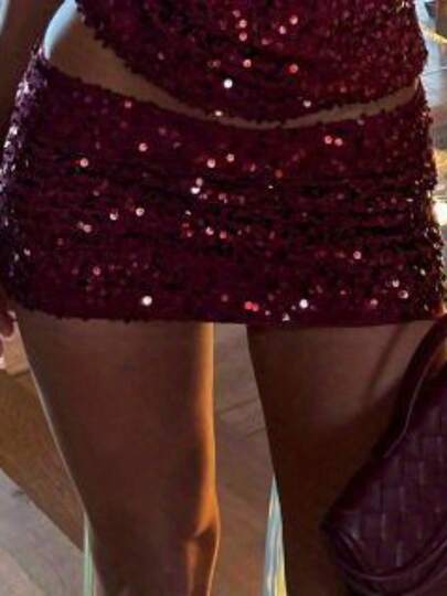 Sequin Mini Skirt For Women Summer Fashionable Versatile Solid Color Low Waist Bodycon Skirt