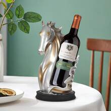 Portabotellas de vino premium con forma de cabeza de caballo, hecho de resina. Escultura decorativa moderna para botellas de vino y expositores, ideal como regalo de decoración de mesa (plata y oro).