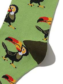 1双男士创意巨嘴鸟图案中筒袜，动物爱好者的必备单品！男女通用时尚袜子，可作为个性化礼物，男士的完美之选，秋冬必备单品