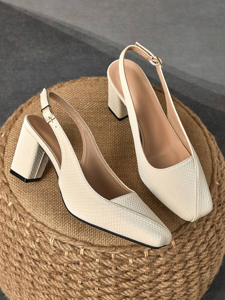 WHDXY 1 Pair Women's Backless Slip-On Pumps With Chunky Heel, French Square Toe, Versatile Work Shoes, Spring - Apricot - View 3