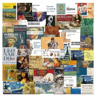 50pcs Vintage Painting Art Creative Stickers For Notebook, Diary, Cup, Frame, Album, Teacher Supplies, Home Decor, Self-Adhesive Painting Stickers Suitable For Halloween, Christmas, Gift,For School Supplies,Back To School