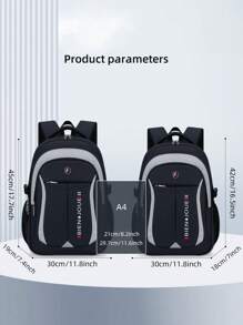 1 pieza Conjunto de mochila casual minimalista de color contrastante, mochila de estilo universitario de poliéster, bolsa de viaje ligera de gran capacidad, correa para el hombro ajustable, forro de poliéster, cierre con cremallera, diseño de múltiples bolsillos, adecuado para la escuela y actividades al aire libre, conjunto de mochila de viaje