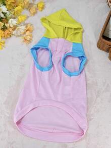 Patchwork Color Block Short Sleeve Hoodie Outerwear For Pomeranian & Bichon Frise