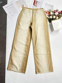 女式 Y2K 休闲破洞直筒牛仔裤，度假风格，秋季