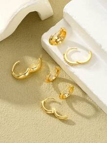 6 piezas Pendientes de aro y pendientes de botón con circonita cúbica delicados, pendientes apilables de aleación de cobre hipoalergénicos, conjunto de pendientes lindos para mujeres y niñas - Amarillo Oro - Ver 6