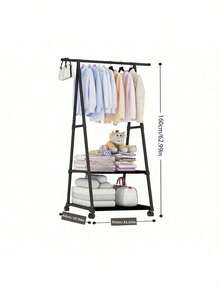 1pc Simple Floor Standing Clothes Hanger Rack, Bedroom Garment Organizer Rack With Dual Bars - Multicolor - View 5