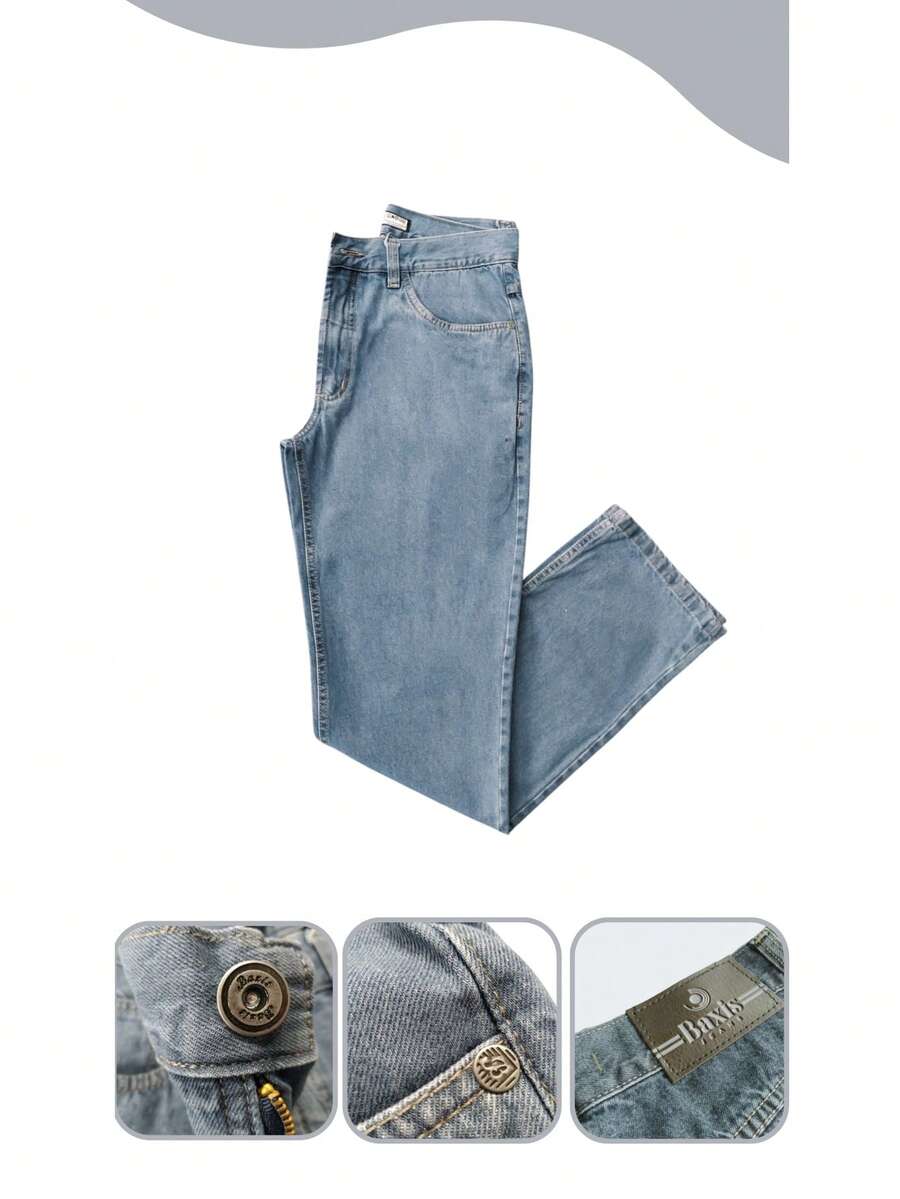 Traditional Men's Straight-Cut Jeans, 100% Cotton - Grey - View 1