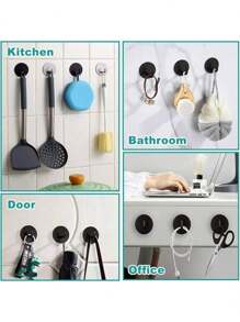 重型防水淋浴挂钩，用于悬挂丝瓜络、毛巾、衣服、浴室浴袍，可拆卸粘性墙壁、门钩，不锈钢黑色粘钩 4 件 - 黑色 - 查看 2