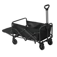 Carrito vagón plegable portátil multiusos con capacidad de 120 Kg color negro, Carrito Plegable de Jardín Portátil Manija Ajustable Ideal para Playa, Camping y Compras Pesadas - Negro - Ver 2